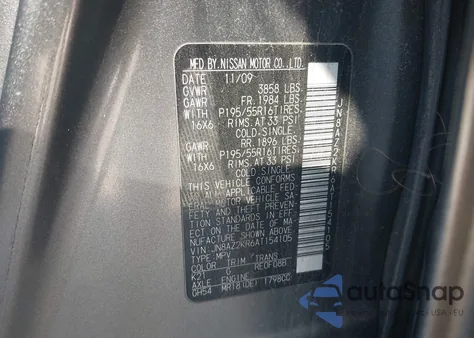 2010 Nissan Cube S/Sl/Krom z USA, uszkodzony, nr VIN JN8AZ2KR6A1154105